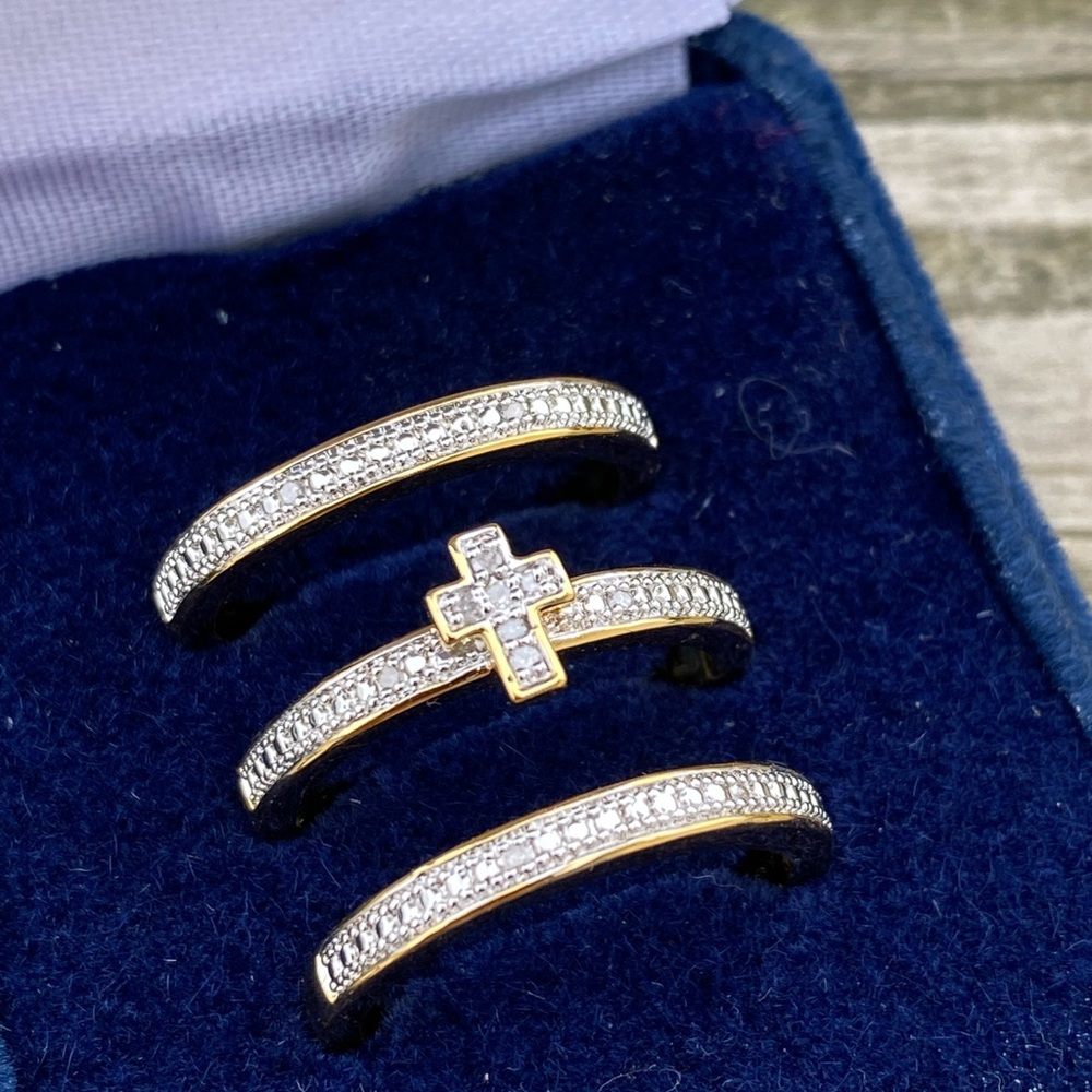 Danbury Mint Stackable Diamond Ring Set Cross Tri… - image 1
